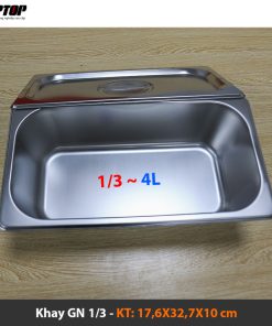 Khay inox đựng thạch GN 1/3 sâu 10cm có nắp