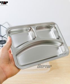 Khay cơm inox 3 ngăn sâu lòng có nắp (khay trẻ em)